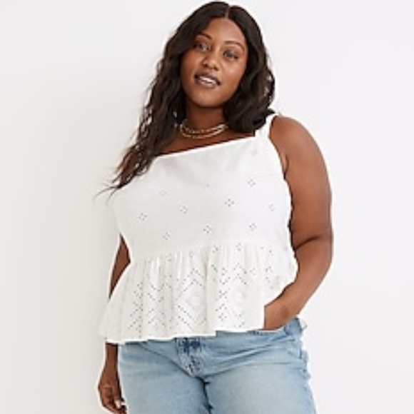 NWT Madewell size 1X Plus Rosalie Tie-Strap Top in White Geo Eyelet Sweet Summer - Picture 7 of 12